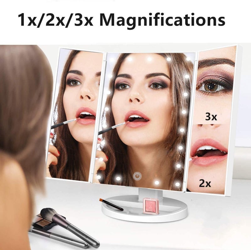 Infitrans Trifold Makeup Mirror Vanity Mirror with Lights,1X 2X 3X Magnification,Touch Control,Adjustable Rotation,Dual Power Supply,Portable Travel Cosmetic Mirror,Birthday Gifts for Women,Teengirls - Image 3